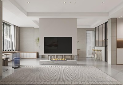 现代极简客餐厅3D模型下载